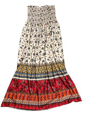 WinWin Womens S/M Convertible Maxi Skirt/Strapless Dress Boho Border Print